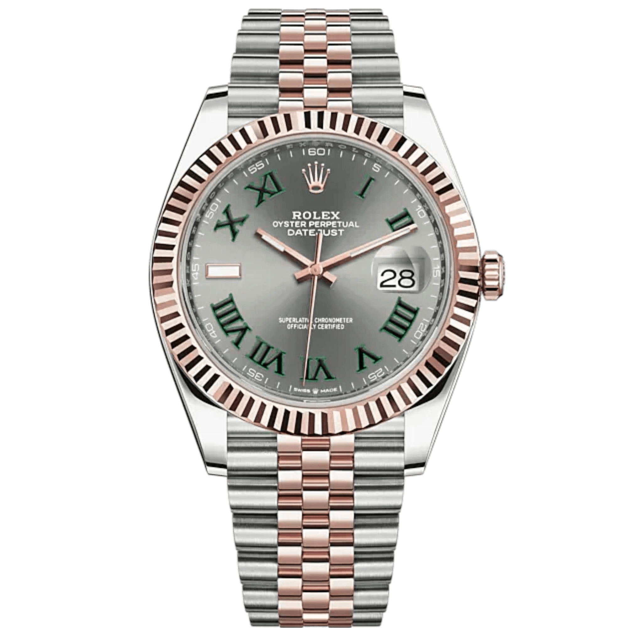 Rolex Datejust 41mm Jubilee Bracelet Oystersteel And Everose Gold — Slate Dial Fluted Bezel